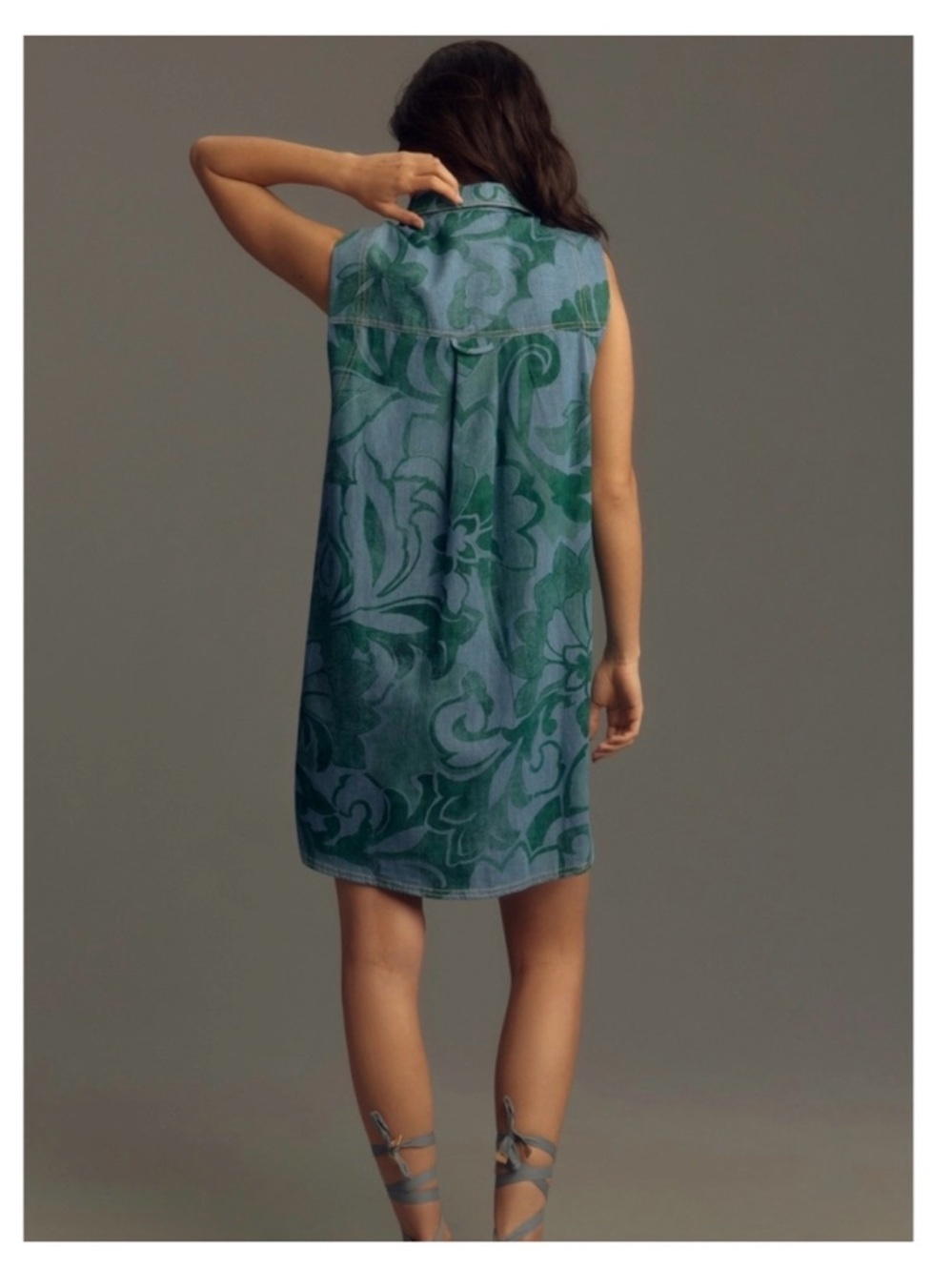 Anthropologie Pilcro Sleeveless Collared Denim Mini Dress Green Blue sz SP - Picture 2 of 12